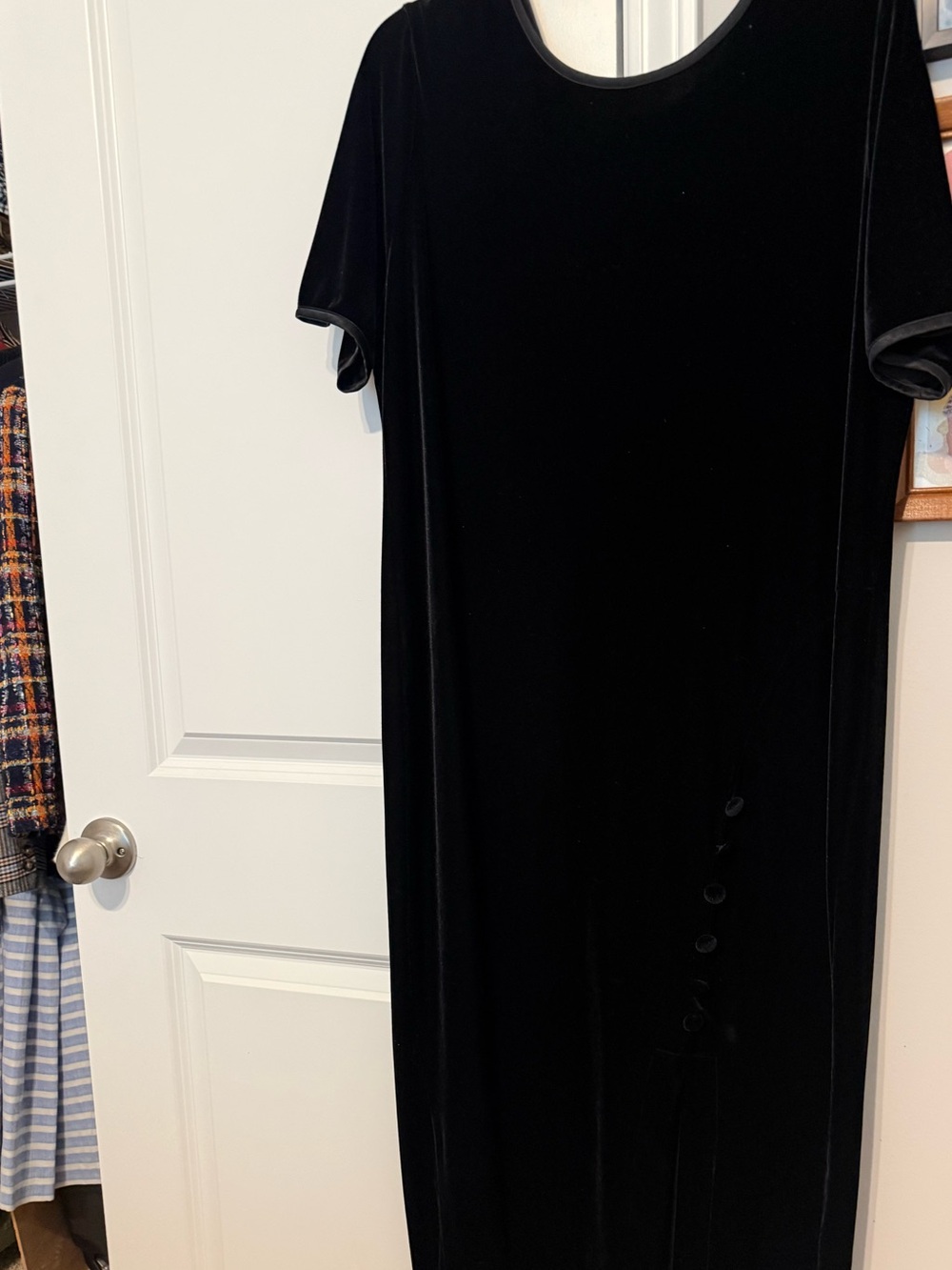 Jacqueline Ferrar Black Velvet Maxi Dress with Side Button Detail